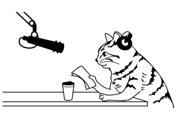 cat doing a podcast